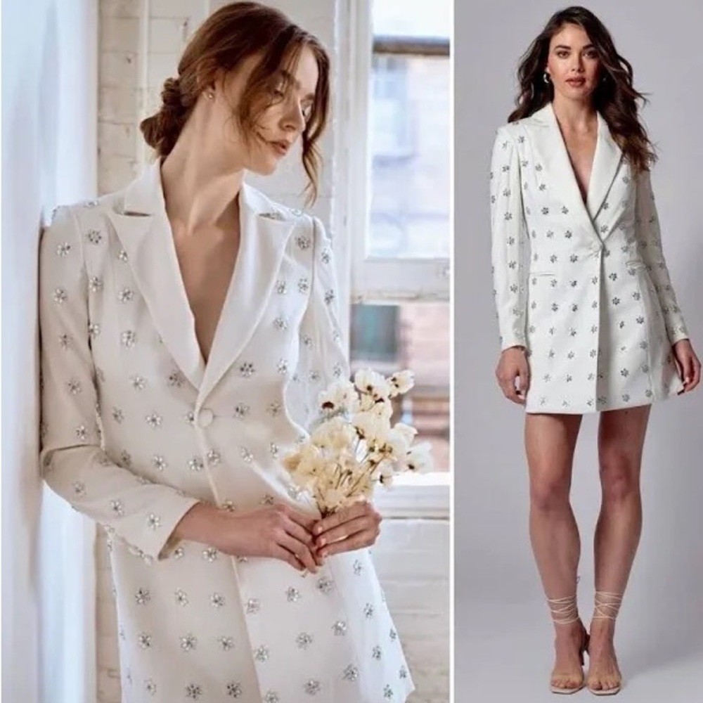 Jay Godfrey Ace Embellished Tuxedo Mini Dress Bridal White Size 2